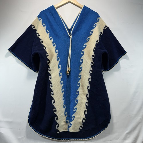 Vintage poncho huipil guatémaltèque en coton tissé à la main, haut