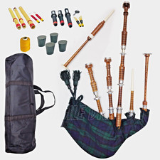 Rosewood Great Highland Scottish Bagpipes Natural Finish  Silver Mount with Bag
