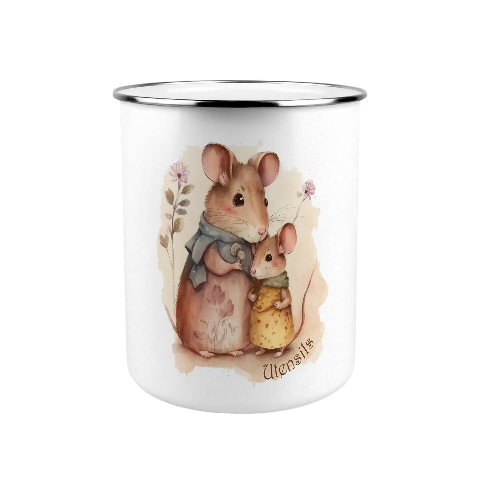Mouse Family Utensil Pot - Enamel XL Kitchen Utensil Organiser Decor Gift
