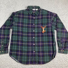 Vintage Disney Tigger Corduroy Button Down Green Tartan Plaid Shirt Size Large