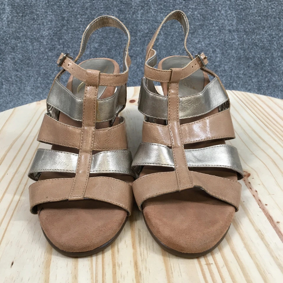 Sandalias Aerosoles Mujer 8.5 M Zapatos de salón con tiras Marrón Imitación Cuero Tacones Metálicos Foto 4 de 4