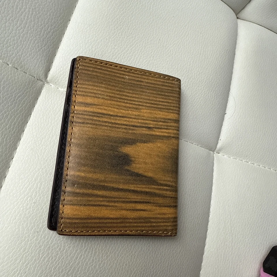 Jack Spade Woodgrain Printed Leather Vertical Flap Bifold Card Case Wallet RARE - Image 4 of 4