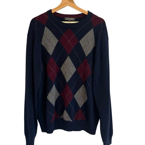 Giasone Herren Argyle Kaschmir Pullover Gr. L Preppy Academia Quiet Luxus Opa