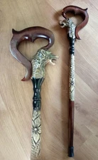 Wooden cane wolf Carved handle and staff Wood walking stick Hand carved Hiking