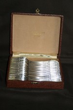12 fourchettes à dessert anciennes en métal argenté - Coffret d'origine