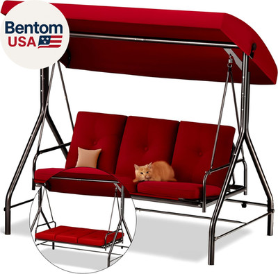 Porch Swing - 3-Seat Patio Outdoor Swing with Canopy for Adultes, Convertible Gl