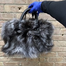 Vintage Ladys Handbag Silver Foxs Fur Purse S...
