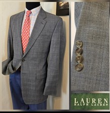 Ralph Lauren Glen Plaid Blazer Men 42L Grey Wool Casual Suit Jacket