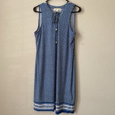 Michael Kors Blue Printed Sleeveless Dress Lace-Up Neck Size Large