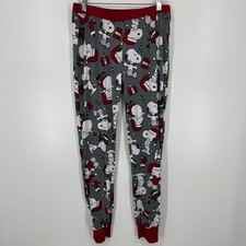 Munki Munki Peanuts Pajama Pants Men's Size L Gray Red Snoopy Christmas