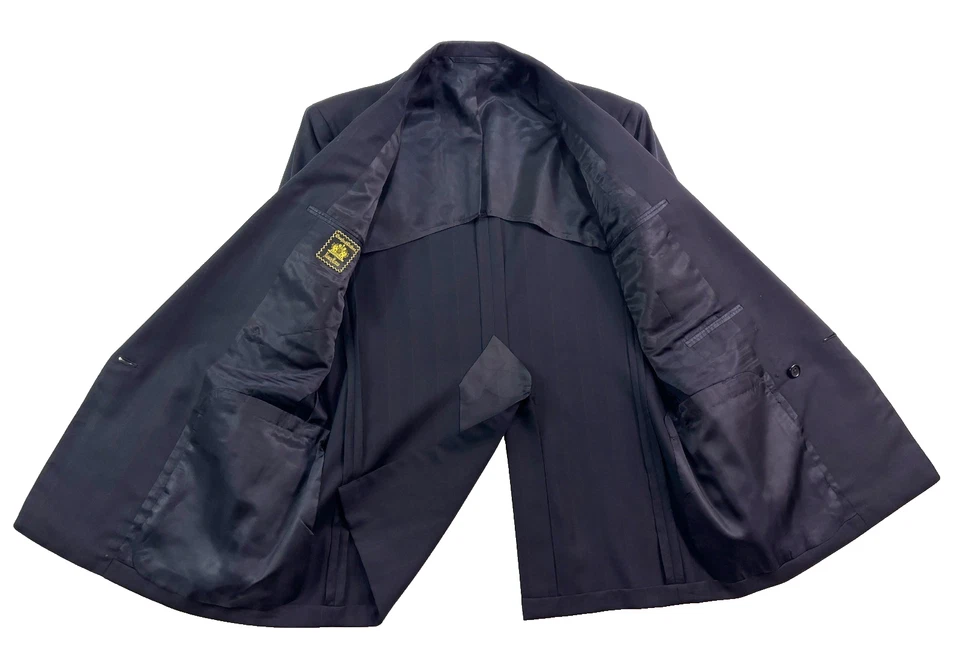 Traje Pantalón De Colección Años 90 Oxxford 38S 40S 34x29 2 Piezas Doble Pecho Azul Marino Tiza Rayas Foto 4 de 4