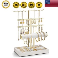 3 Tier Jewelry Stand Organizer with Tary, Leather Jewelry Holder Display for ...