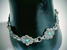 Vintage Sterling Silver 925  Nugget Turquoise design size 7 Bracelet