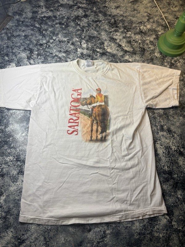 Vintage 1997 SARATOGA RACE COURSE Logo, Art, T-Shirt, Distressed  Condition