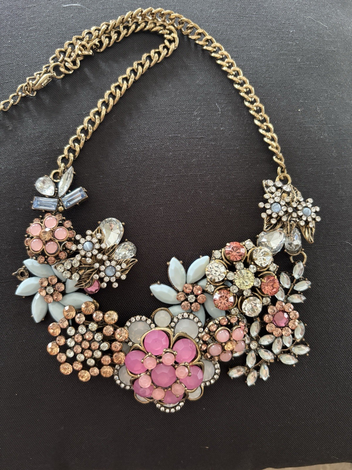 Pinks Blues Multi Stone  Flower Statement Necklac… - image 1