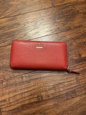 Kate Spade New York Red Genuine Saffiano Leather  Zip Around Clutch Wallet