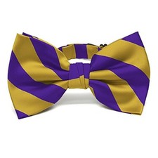 Men's Pre-tied Adjustable Striped Bow Tie Dark Purple and Gold