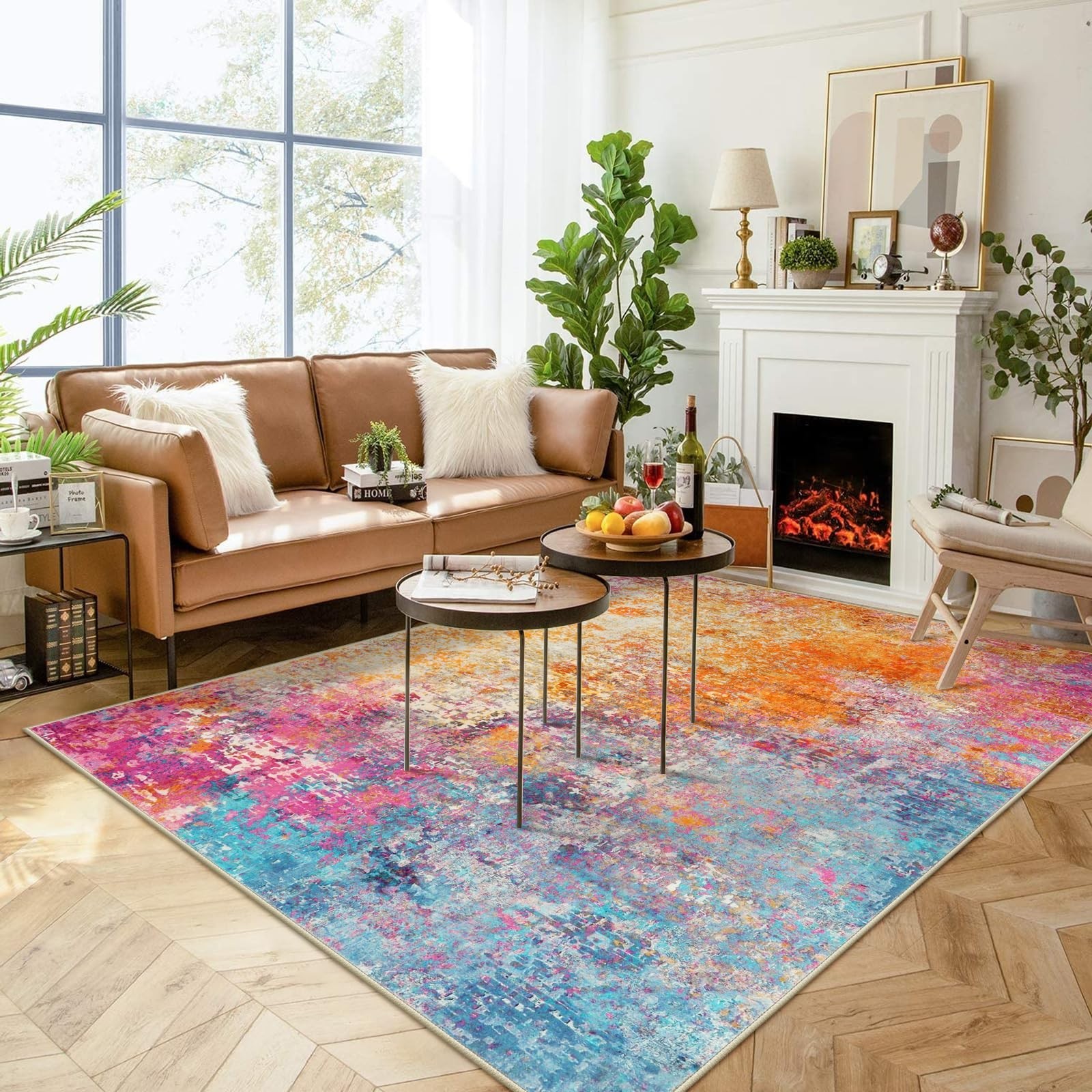 Lahome Modern Abstract Washable 8x10 Living Room Rug Colorful Non-Slip Area Rug