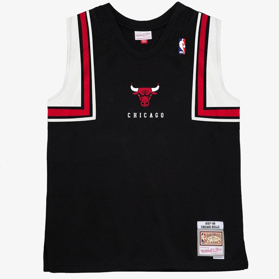 Mitchell Et Ness NBA AUTHENTIQUE T-SHIRT DE TIR CHICAGO BULLS 1997 Noir Neuf - Photo 1/4