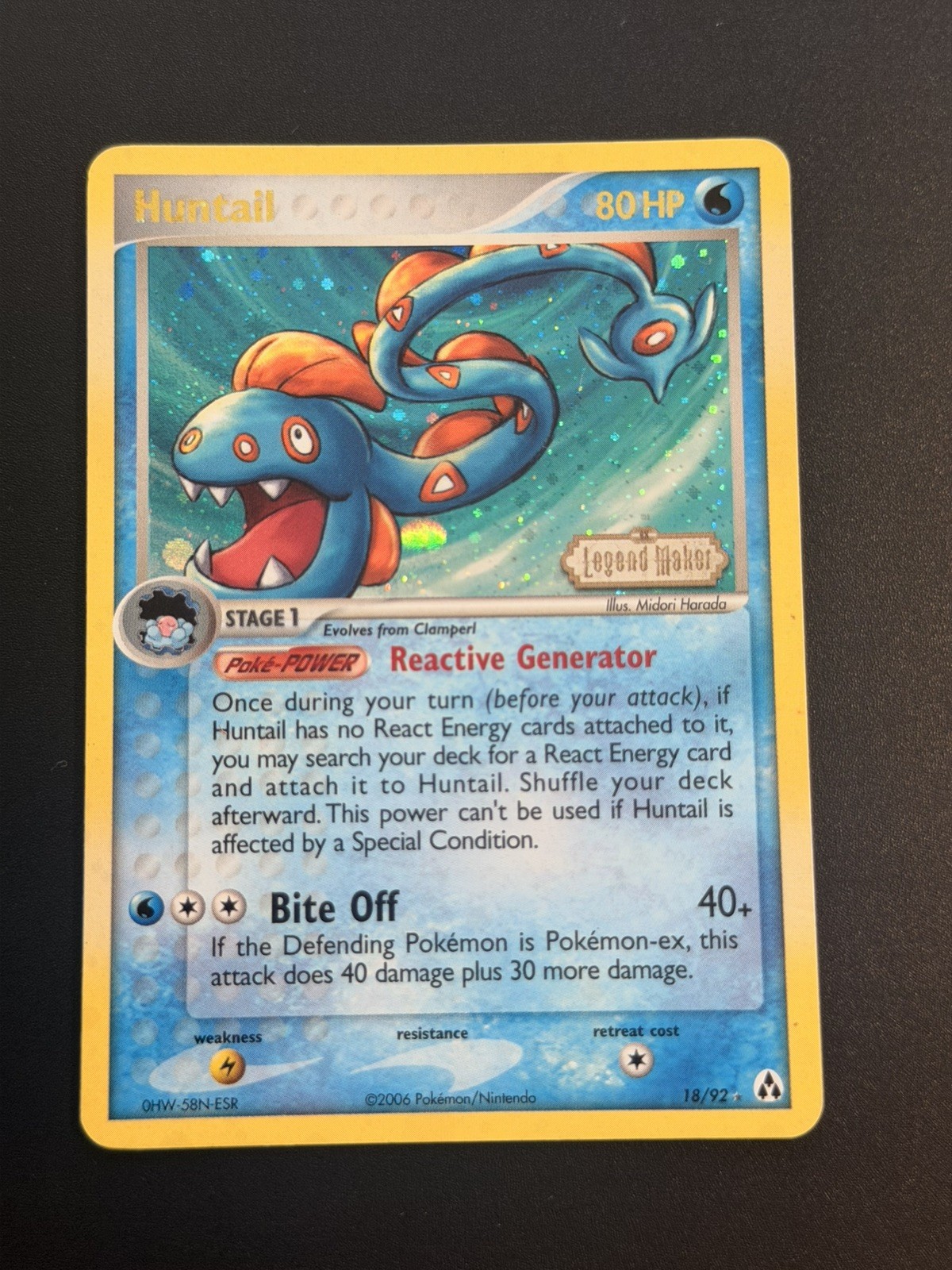 Huntail 18/92 Perfect Tail SWIRL ex Legend Maker Reverse Holo STAMPED Rare MP