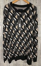 Shaquille O'Neal Sweater XLT or 2XLT Crew Neck Geometric Black Tan NEW