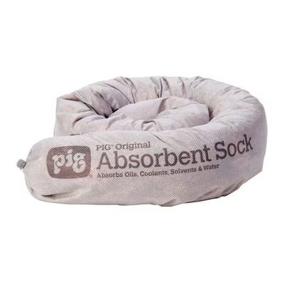 Pig 204 Sorbent Sock, 10 Gal, 3 In X 42 In, Universal, Gray, 20 Pk