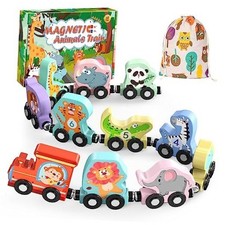 Toys for Toddlers, 11 Magnetic Woodens Train Set, Montessori Toys for Animal