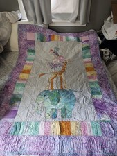 Vintage Children Baby Quilt Adorable Animals 52X31" Elephant Giraffe Monkey