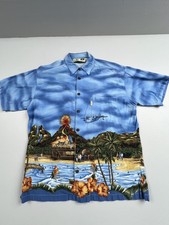 Koko Island Shirt Mens Large Blue Beach Scene Hawaiian Button Up Rayon Tropical
