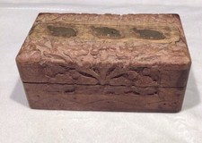 Genuine Vintage Wooden Darjeeling Tea Box with Lid 13x7x5 floral carved 