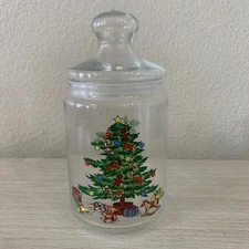 Vintage Glass Christmas Candy Jar Holiday Tree Design with Lid