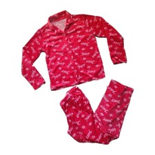 Juicy Couture Girl 2 Piece Pajama Set Size 10 12 Pink Logo Print Long Sleeve EUC