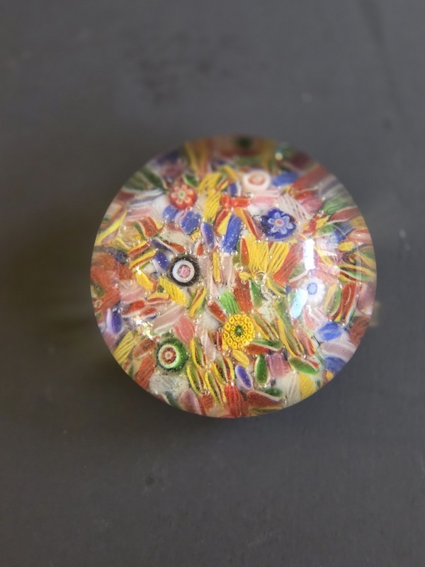 Vintage 1930s Chinese Millefiori Twists and Canes Scramble Paperweight 3"