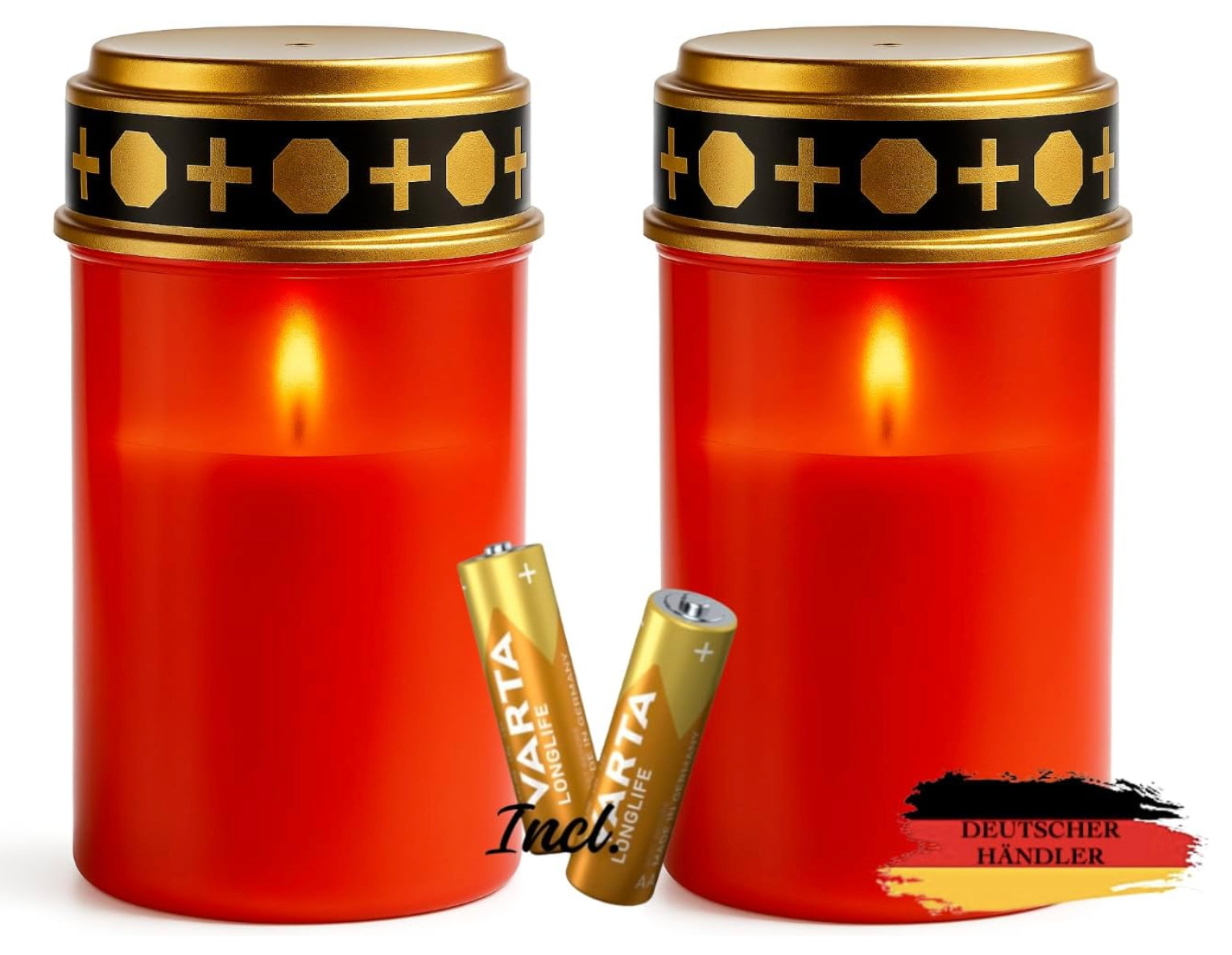 2 x LED Grablicht flackernd, wetterfest, 200 Tage Brenndauer, Grabkerze, Sensor