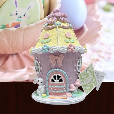 NEW EASTER GINGERBREAD HOUSE BOW TULIPS BUNNY LIGHT UP  