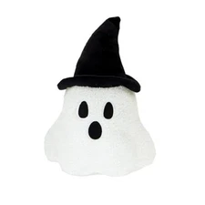 Halloween Ghost Plush Pillow with Black Witch Hat – Soft Spooky Décor Cushion 