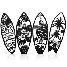 Therwen 4 Pcs Metal Surf Board Wall Decor Summer Tropical Metal Surfboard Bea...
