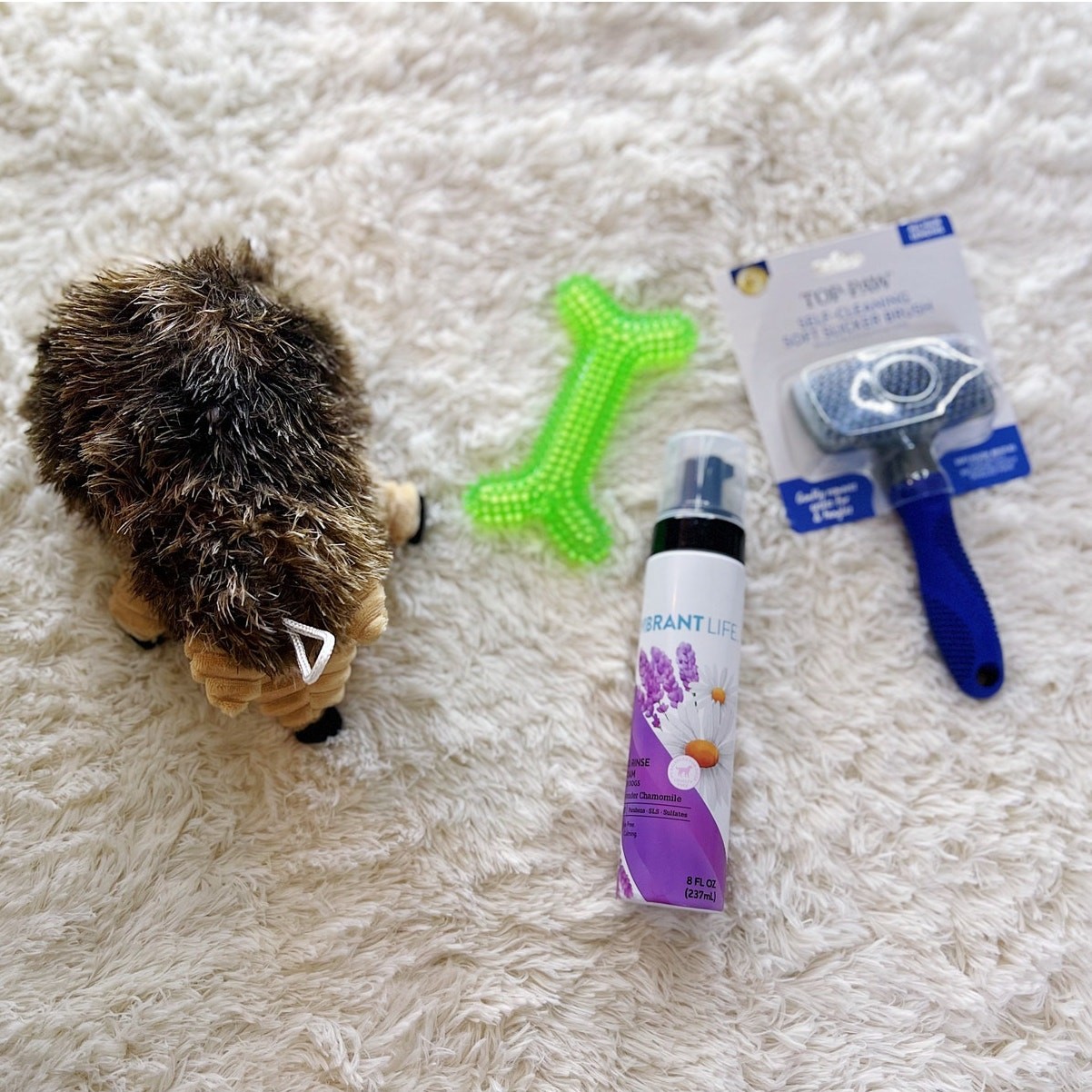 Dog Supplies Lot with Toys Grooming Brush Lavender Shampoo