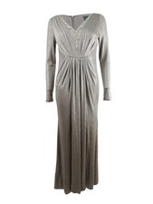 Adrianna Papell Women's Embellished Metallic Jersey Gown (6, Silver)