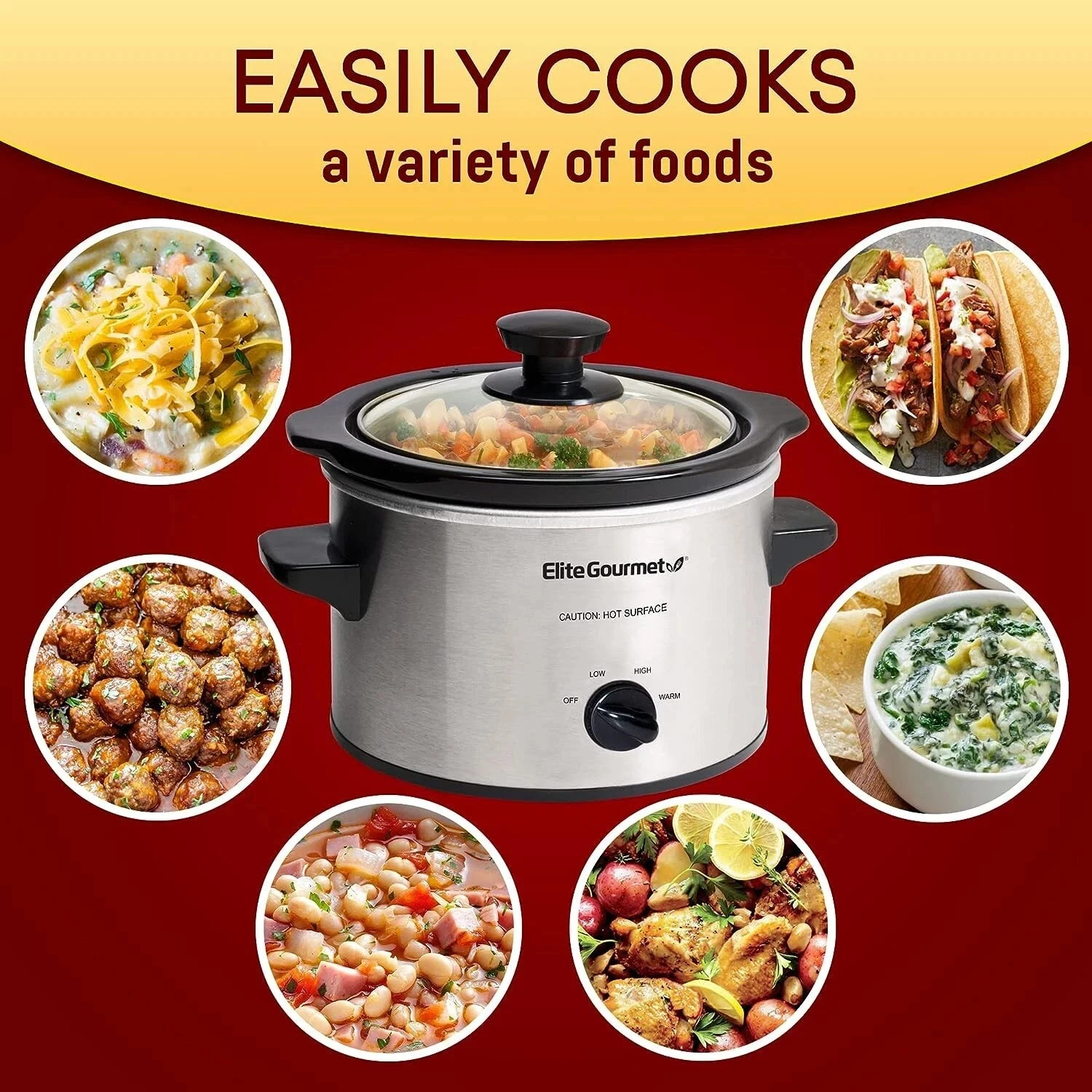 Elite Gourmet MST-250XS# Electric Slow Cooker Ceramic Pot, with Adjustable Temp