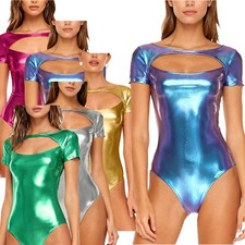 Women Leotards Halloween Bodysuit Suit Jumpsuits Cosplay Sportswear Rave Shiny