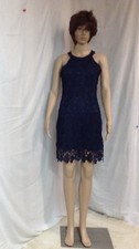 Leo Rosi Women's Bodycon Sleeveless Lace Navy Dress Size Small