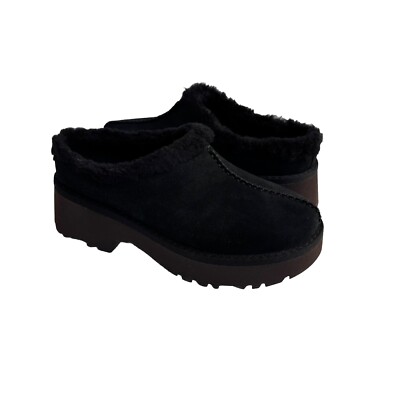 UGG NEW HEIGHTS COZY CLOG BLACK SLIP ON PLATFORM SANDALS US 10