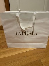 LA PERLA Large Shopping Gift Paper Bag White/Gold 16  x 13.5  x 4.5  