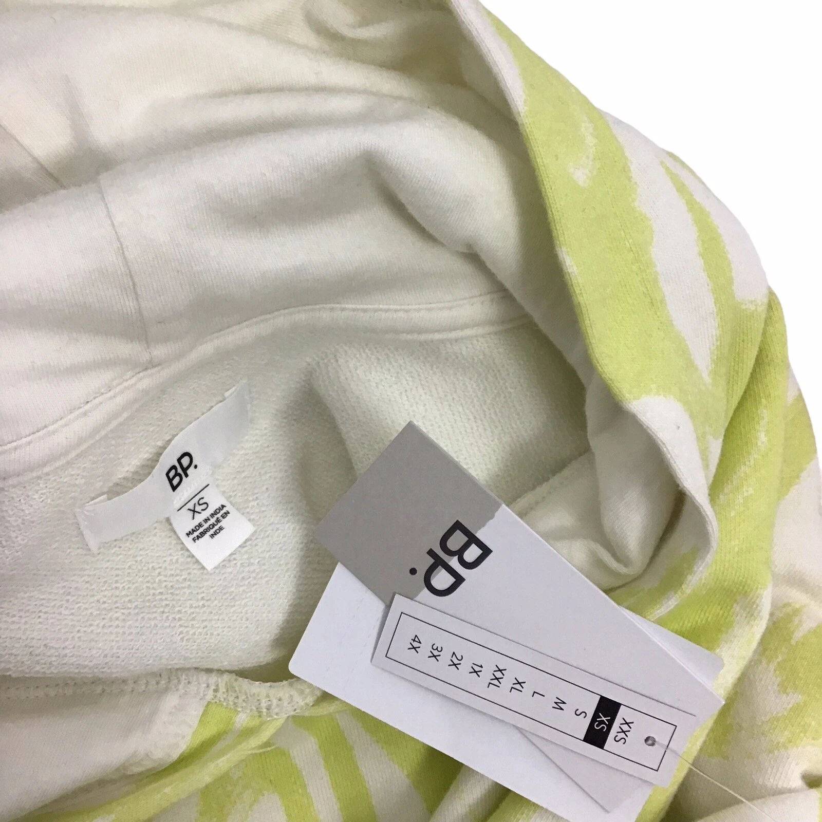 OFF WHITE Felpa con cappuccio astratta BP Nova cotone biologico tasca canguro taglia XS avorio verde lime