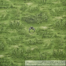 BonEful FABRIC FQ Cotton Quilt Green Grass African Animal Jungle Safari Zebra US