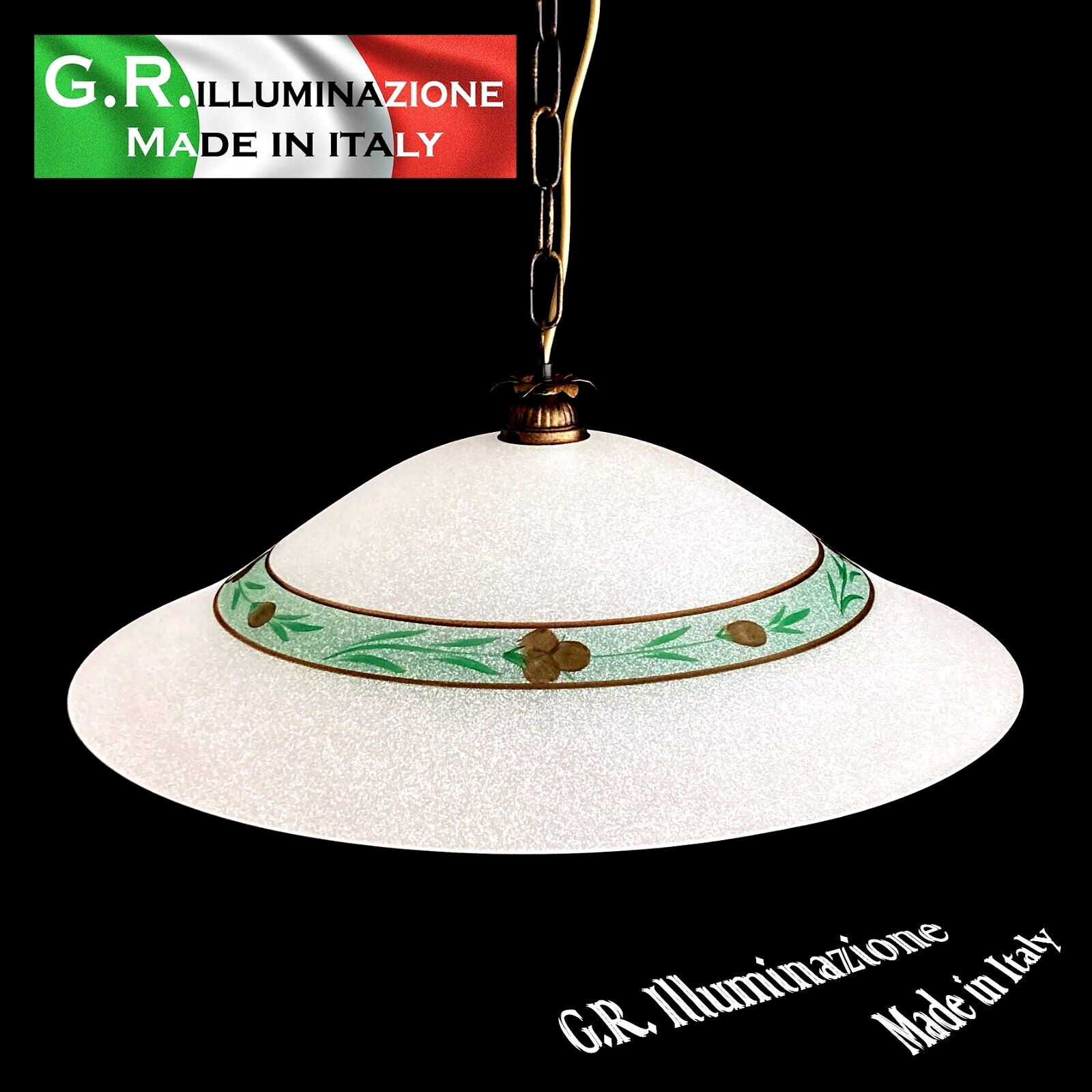 Lampe suspendue classique en verre blanc et décor floral Ø 60 cm lustre rétro