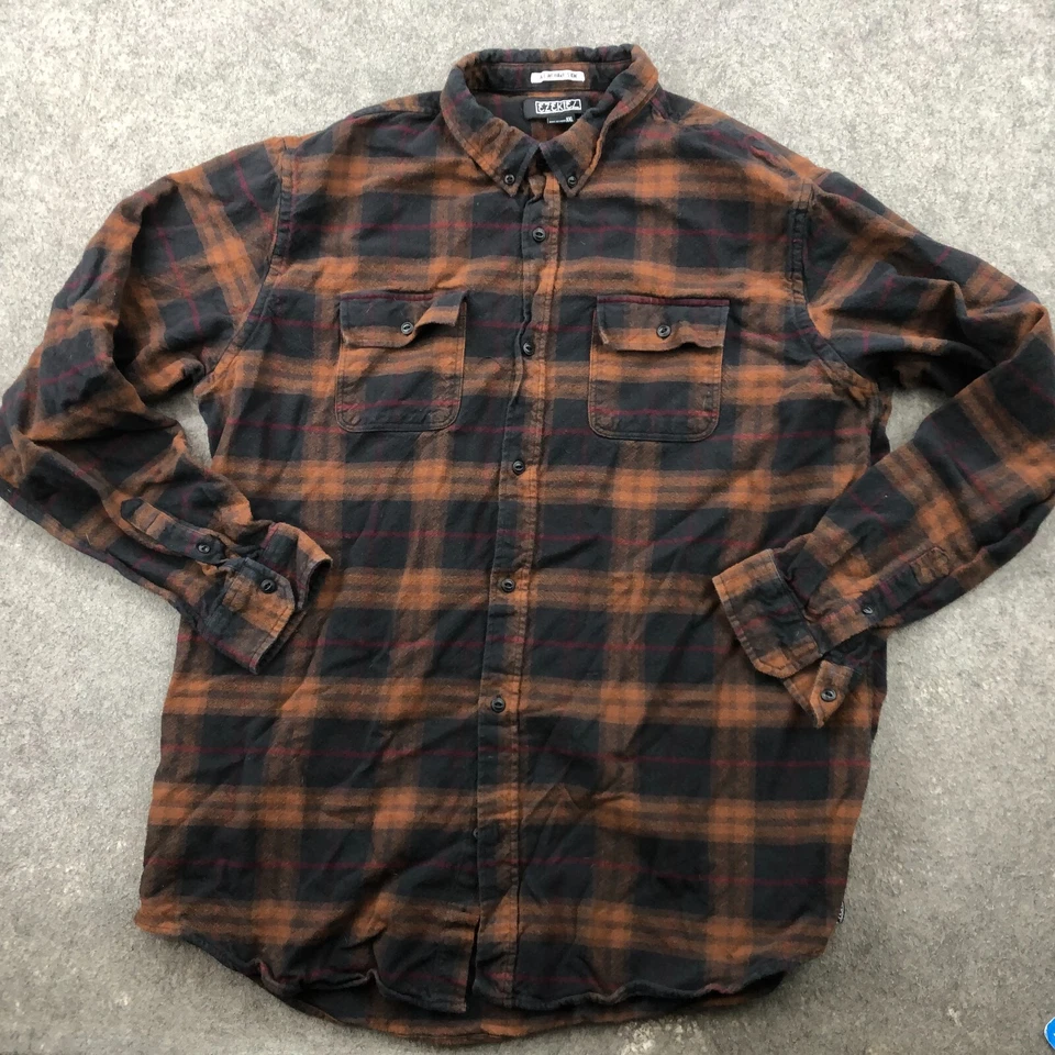 Ezekiel Flannel Shirt Men 2XL Brown Check Plaid Long Sleeve Button Up Hiking - Image 2 of 4