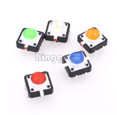 5PCS 5 Color 12X12X7.3 Tactile Push Button Switch Momentary Tact LED