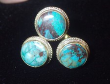 3 Stone Chrysocola in Brass Ring sz 11